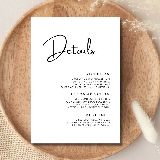 Elegante und moderne Schwarz-Weiß-Hochzeitsdetails Begleitkarte