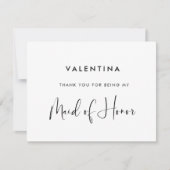 Elegante und moderne Schwarz-Weiß-Trauzeugin Dankeskarte (Vorderseite)