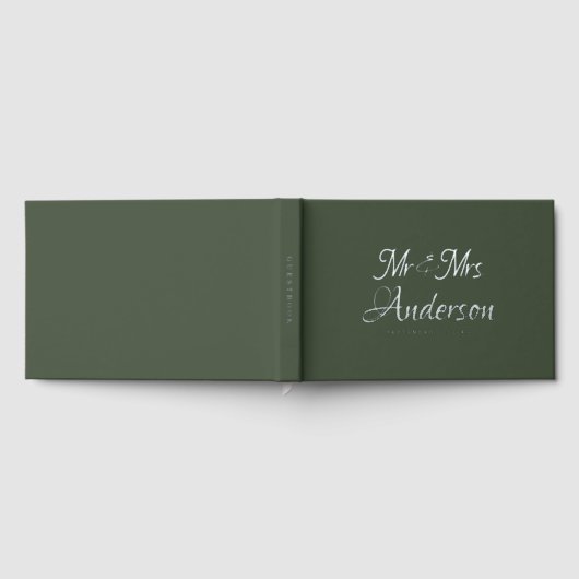 Elegante und moderne Script Green Wedding Gästebuch (Voll)