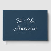 Elegante und moderne Script Navy Blue Wedding Gästebuch (Vorderseite)