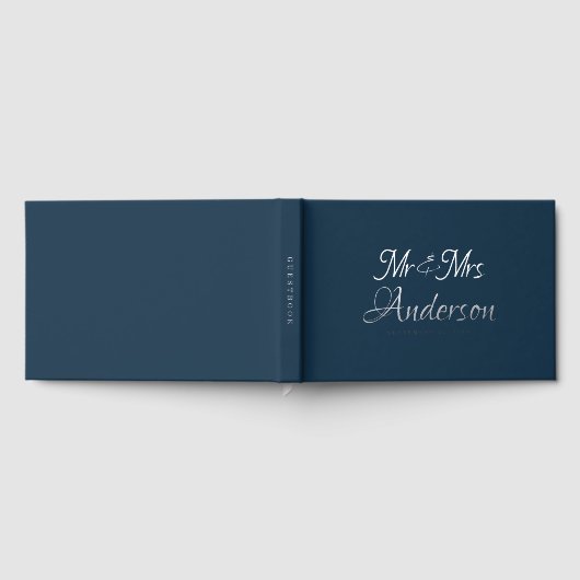 Elegante und moderne Script Navy Blue Wedding Gästebuch (Voll)