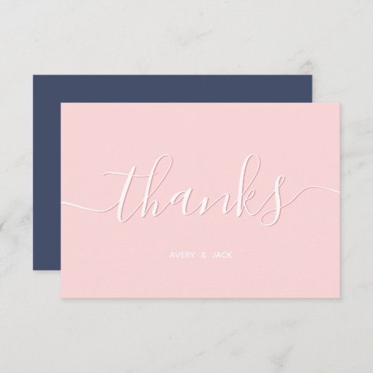 Elegante und moderne Script Navy & Blush-Dankkarte Save The Date (Vorne/Hinten)