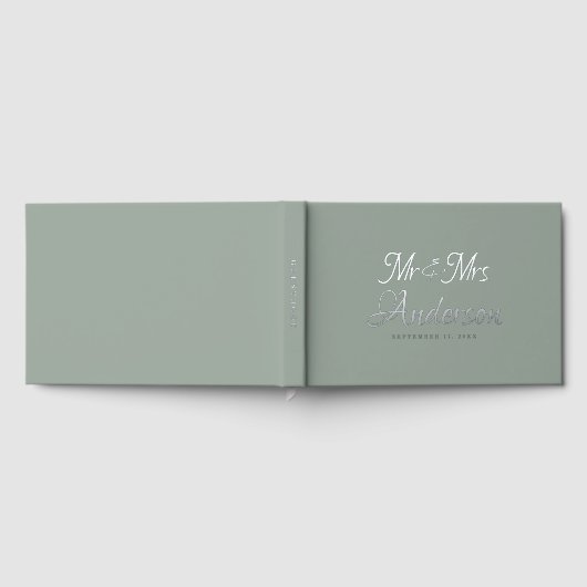 Elegante und moderne Script Sage Green Wedding Gästebuch (Voll)