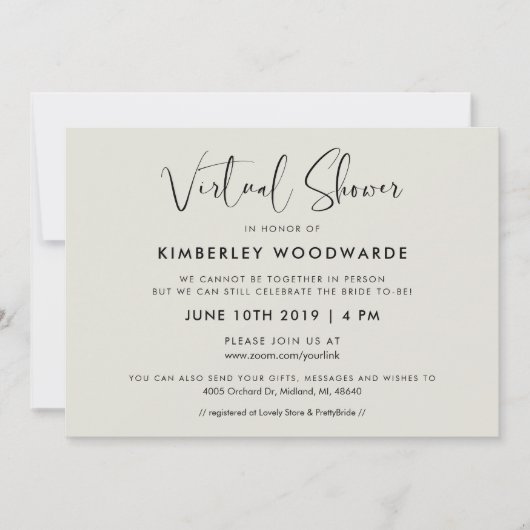 Elegante und moderne virtuelle Dusche Einladung (Vorderseite)