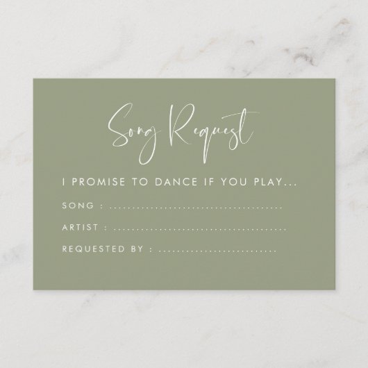 Elegante und moderne Weise grün Hochzeit Song Anfr Begleitkarte (Vorderseite)