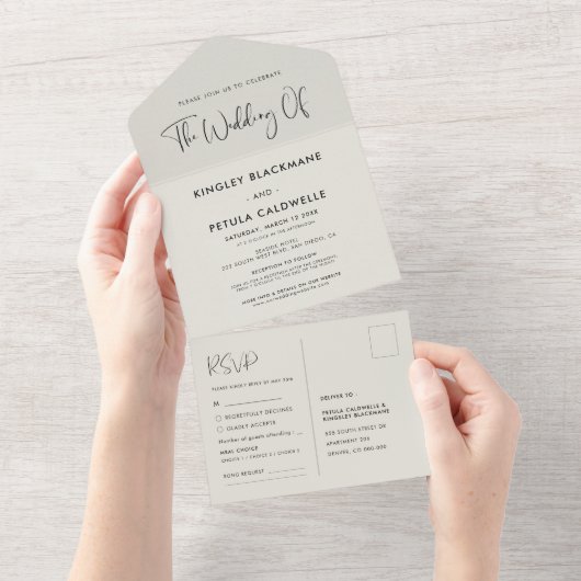 Elegante und moderne Weise-grüne Hochzeit All In One Einladung (Abreißen)