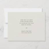 Elegante und moderne weiße Trauzeugin Dankeskarte (Rückseite)