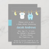 Elegante und Niedliche Baby Boy Dusche, blau und g Einladung (Vorne/Hinten)