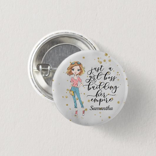 Elegante und Niedliche Dame | Girl Boss | Grau Button (Vorne & Hinten)