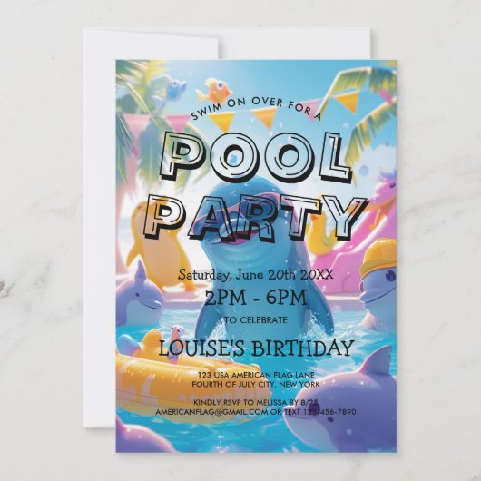Elegante und Niedliche Delphine Pool Party Einladu Einladung (Vorderseite)