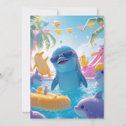 Elegante und Niedliche Delphine Pool Party Einladu Einladung (Rückseite)