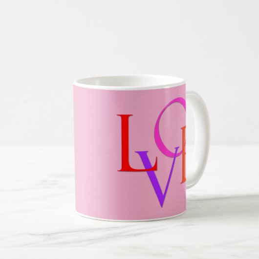 Elegante und Niedliche "LIEBE" auf hellrosa Kaffeetasse (VorderseiteRechts)