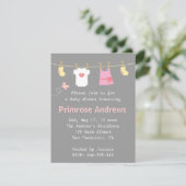 Elegante und niedliche Mädchen-Baby-Dusche, grauer Einladung (Stehend Vorderseite)