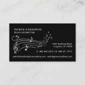 Elegante und raffinierte Silver & Black Piano Musi Visitenkarte (Rückseite)