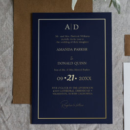 Elegante und romantische Blue Navy Monogram Weddin Folieneinladung
