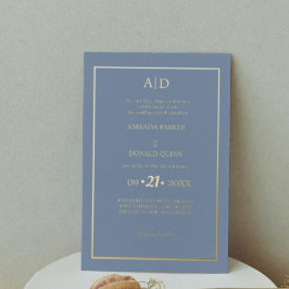 Elegante und romantische Dusty Blue Monogram Weddi Folieneinladung