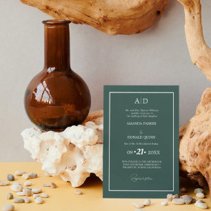 Elegante und romantische Smaragdgrün-Monogramm-Hoc Einladung