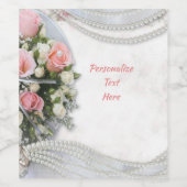 Elegante und romantische weiße Perlen Rosa Rosen Weinetikett (Einzelnes Label)