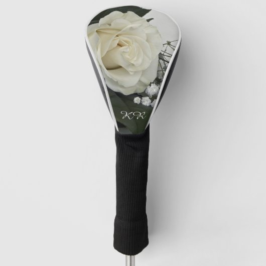 Elegante und romantische Weißrosen Personalisiert Golf Headcover (Vorderseite)