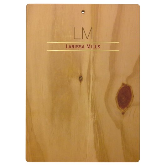 elegante und rustikale Holztextur personalisiert Klemmbrett (Rückseite)