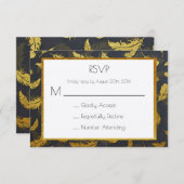 Elegante und schicke Black and Gold Feather UAWG RSVP Karte (Vorne/Hinten)