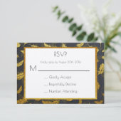 Elegante und schicke Black and Gold Feather UAWG RSVP Karte (Stehend Vorderseite)