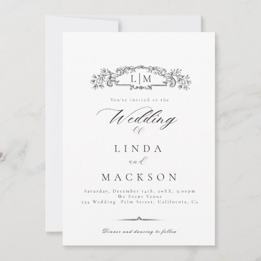 Elegante und schicke Hochzeit mit botanischem Wapp Einladung (Vorderseite)