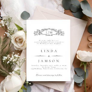 Elegante und schicke Hochzeit mit botanischem Wapp Einladung
