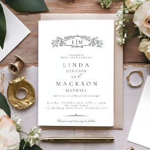 Elegante und schicke Hochzeit mit botanischem Wapp Einladung