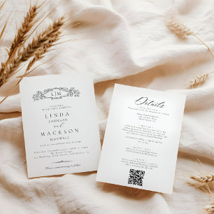 Elegante und schicke Hochzeit mit botanischem Wapp Einladung