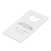 Elegante und schicke Hochzeit mit botanischem Wapp Geldbeutel Flaschenöffner (Vorderseite Schrägansicht)