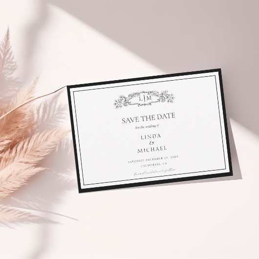 Elegante und schicke Hochzeit mit botanischem Wapp Save The Date