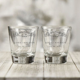 Elegante und schicke Hochzeit mit botanischem Wapp Schnapsglas