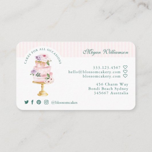 Elegante und schicke rosa Wasserfarben Blumenkuche Visitenkarte (Rückseite)