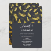 Elegante und schicke Schwarz-Gold Feather Geburtst Einladung (Vorne/Hinten)