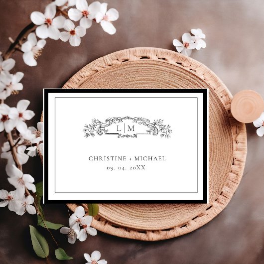 Elegante und schicke Schwarz-Weiß-Hochzeit RSVP Karte