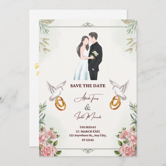 Elegante und schöne Einladung zur Hochzeit (Vorne/Hinten)