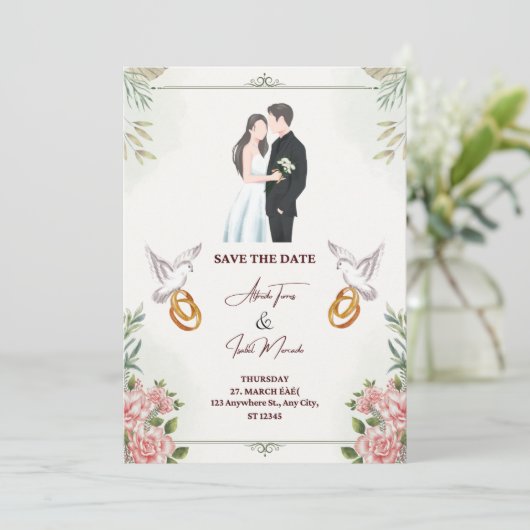 Elegante und schöne Einladung zur Hochzeit (Stehend Vorderseite)