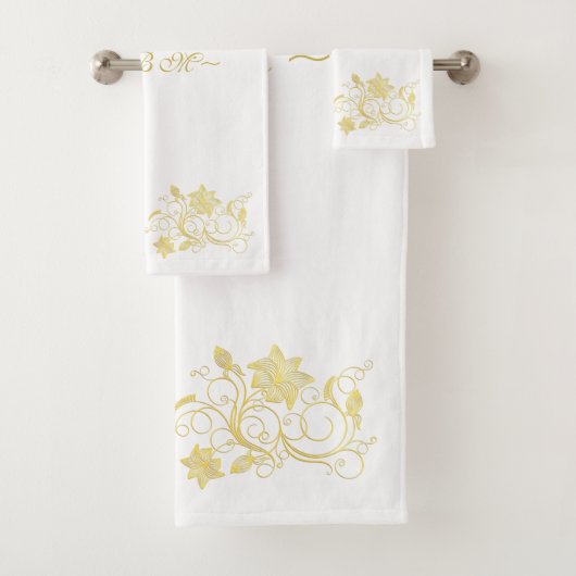 Elegante und stilvolle Blume aus Gold Filigree auf Badhandtuch Set (Insitu)