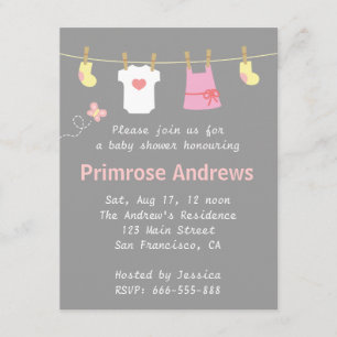 Elegante und süße Babyparty für Mädchen, Grau Chev Einladung