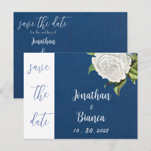 elegante und vintage dunkelblaue Save-the-Date-Kar Postkarte