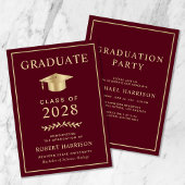 Elegante Uni Burgundy Gold Graduation Party Einladung