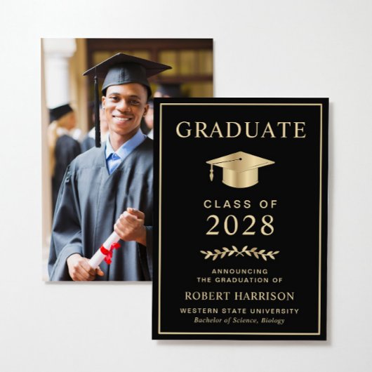 Elegante Uni Foto Black Gold Abschluss Ankündigung