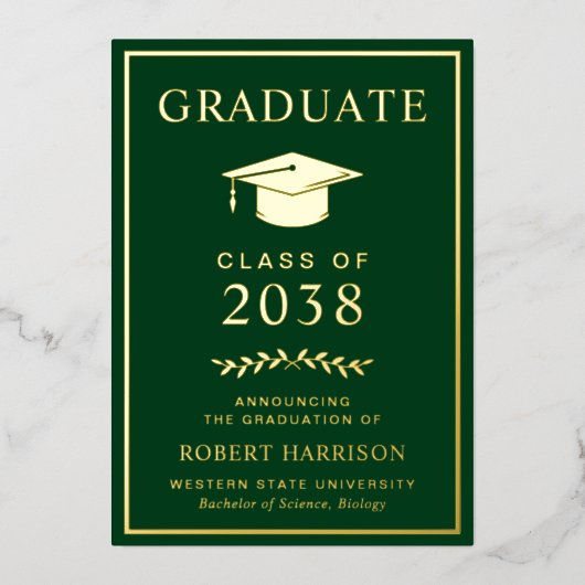 Elegante Uni Grüner Abschluss Ankündigung (Vorderseite)