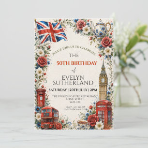 Elegante Union Jack Blumen englische Flagge Vintag Einladung