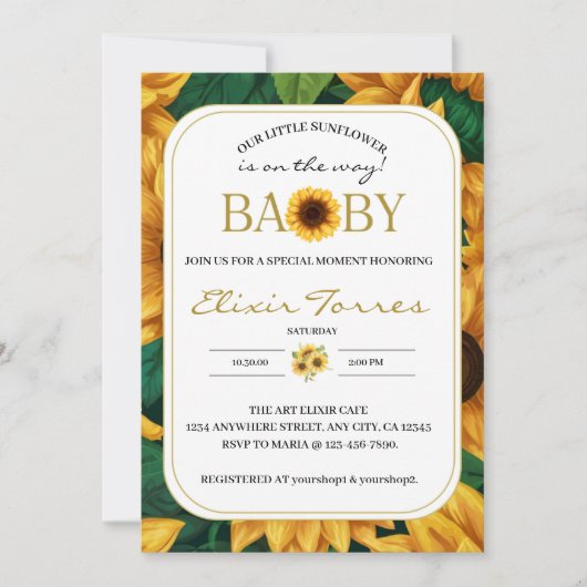 Elegante "Unsere kleine Sonnenblume" Moderne Babyd Einladung (Vorderseite)