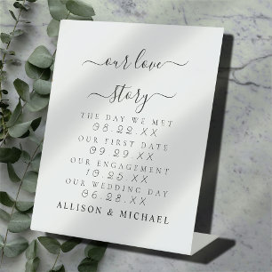 Elegante unsere Liebe Story Timeline Hochzeit Sockelschild