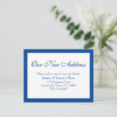 Elegante unsere neue Adresse Borderot Blue & White Postkarte (Stehend Vorderseite)