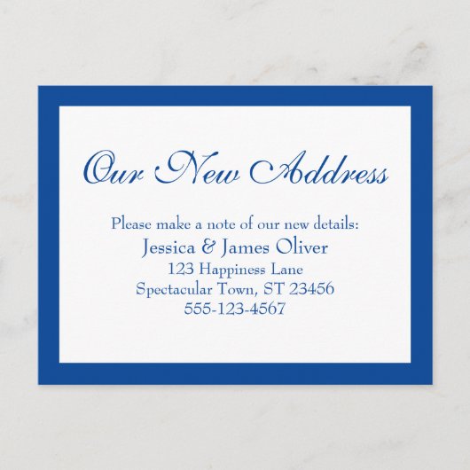 Elegante unsere neue Adresse Borderot Blue & White Postkarte (Vorderseite)