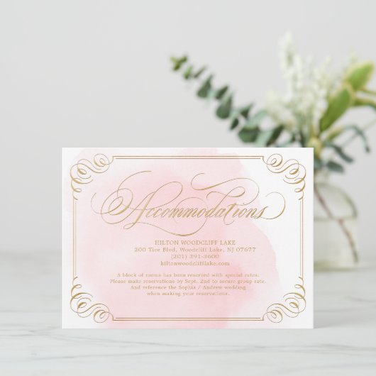 Elegante Unterkunft in Blush gold Begleitkarte (Stehend Vorderseite)